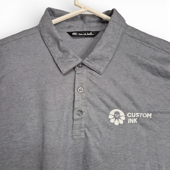 Travis Mathew Mens XL Grey Pima Cotton Blend Custom Ink Logo Polo Shirt - Picture 3 of 7